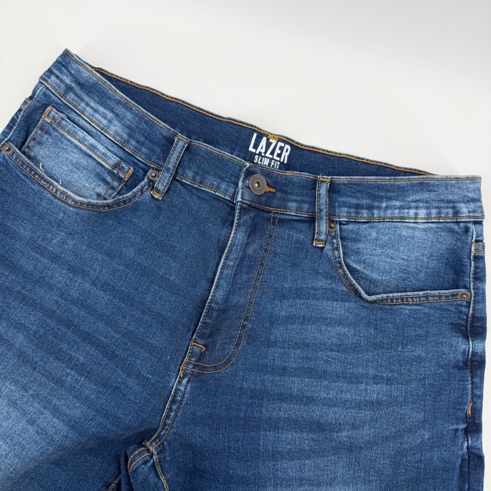 LAZER SLIM FIT Mens Blue Wash Distressed‎ Denim Jeans 34x30